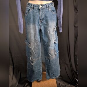 High Rise Wide Leg Cargo Jeans